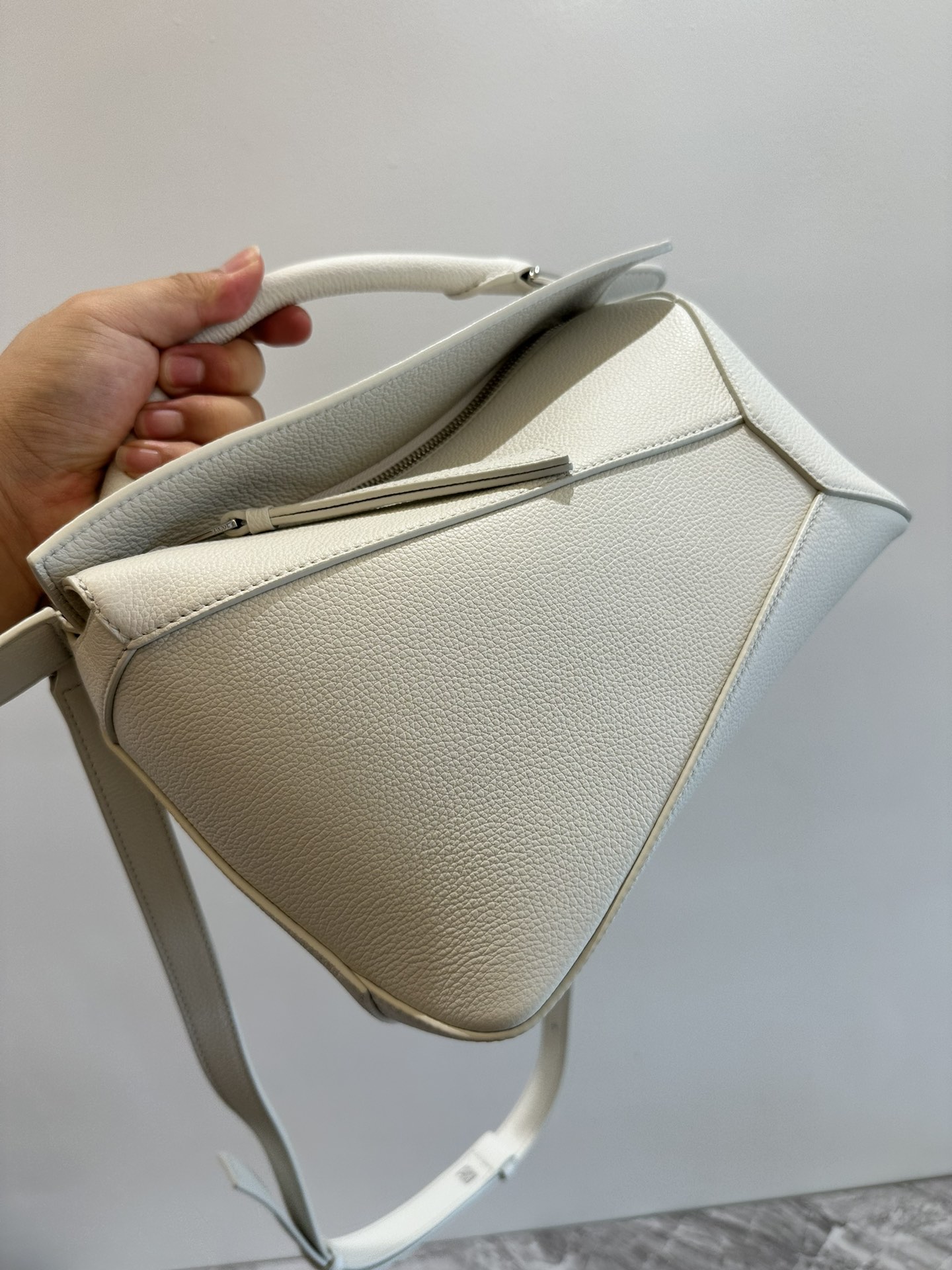 LOEWE Small Puzzle bag in soft grained calfskin Soft White