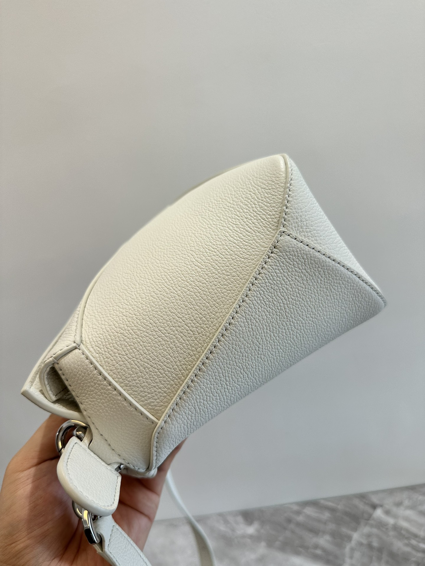 LOEWE Small Puzzle bag in soft grained calfskin Soft White