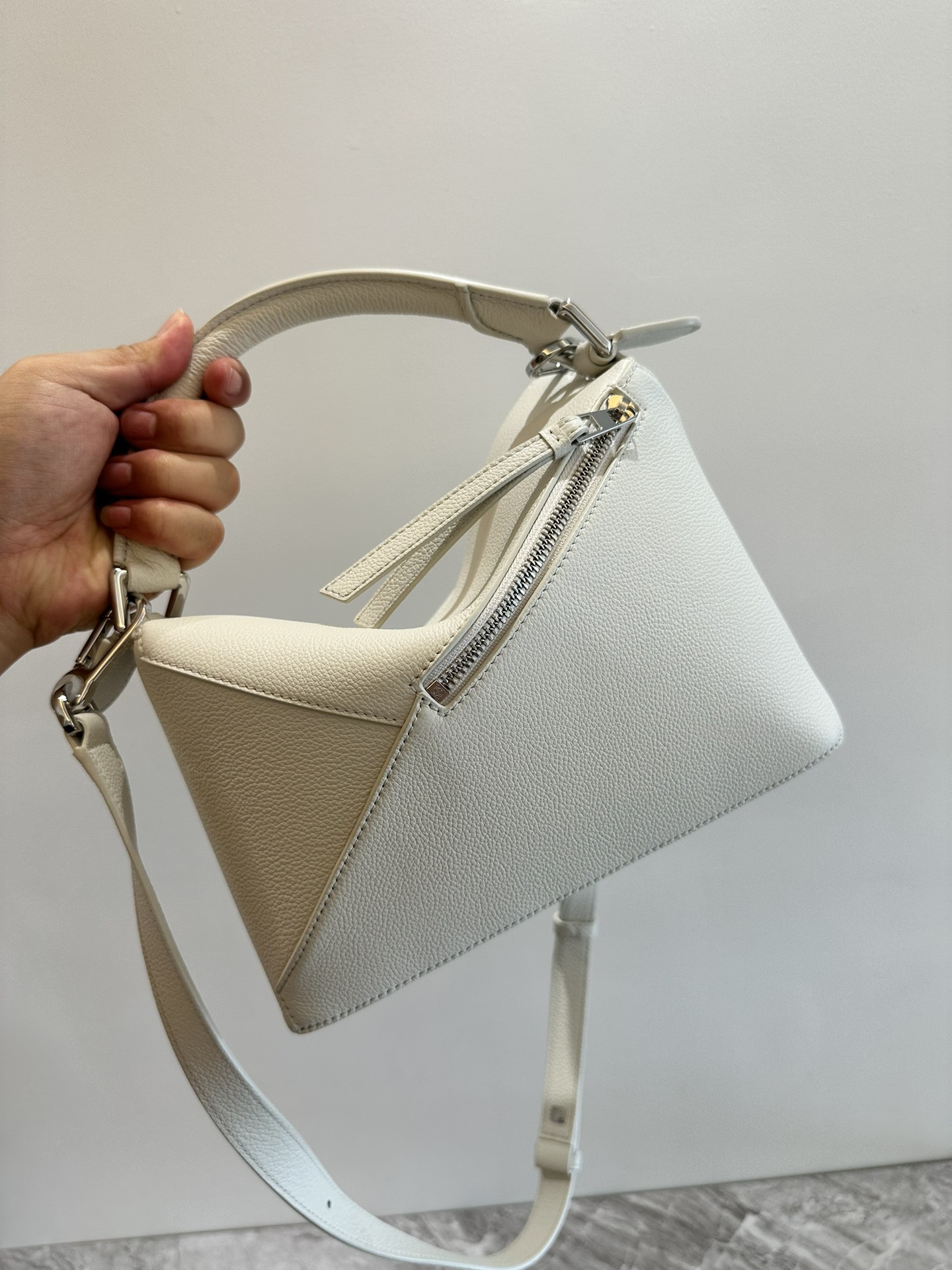 LOEWE Small Puzzle bag in soft grained calfskin Soft White