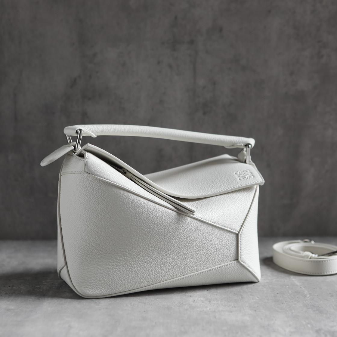 LOEWE Small Puzzle bag in soft grained calfskin Soft White