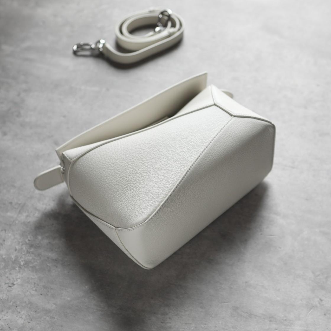 LOEWE Small Puzzle bag in soft grained calfskin Soft White