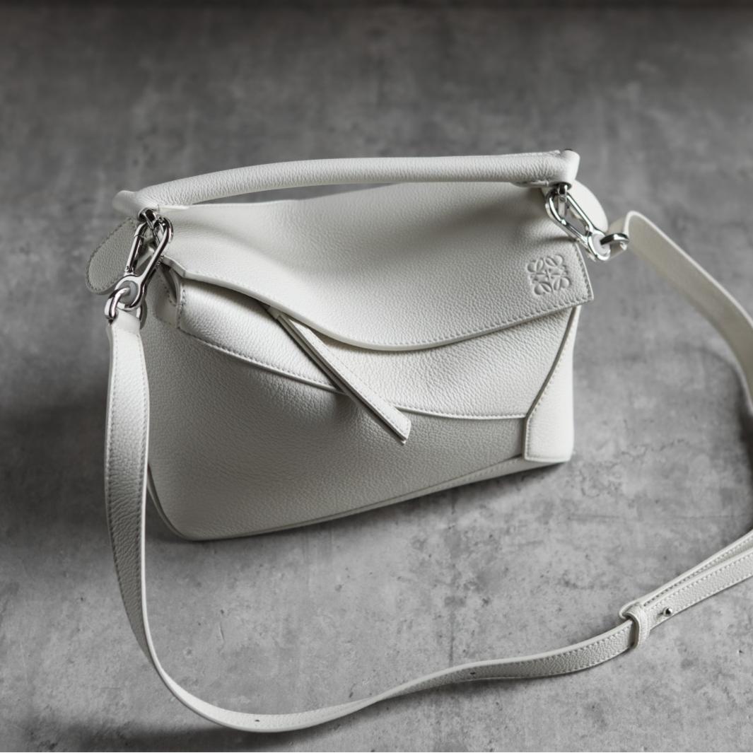 LOEWE Small Puzzle bag in soft grained calfskin Soft White