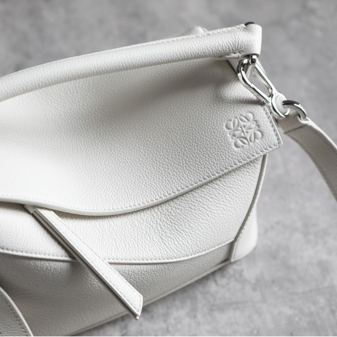 LOEWE Small Puzzle bag in soft grained calfskin Soft White