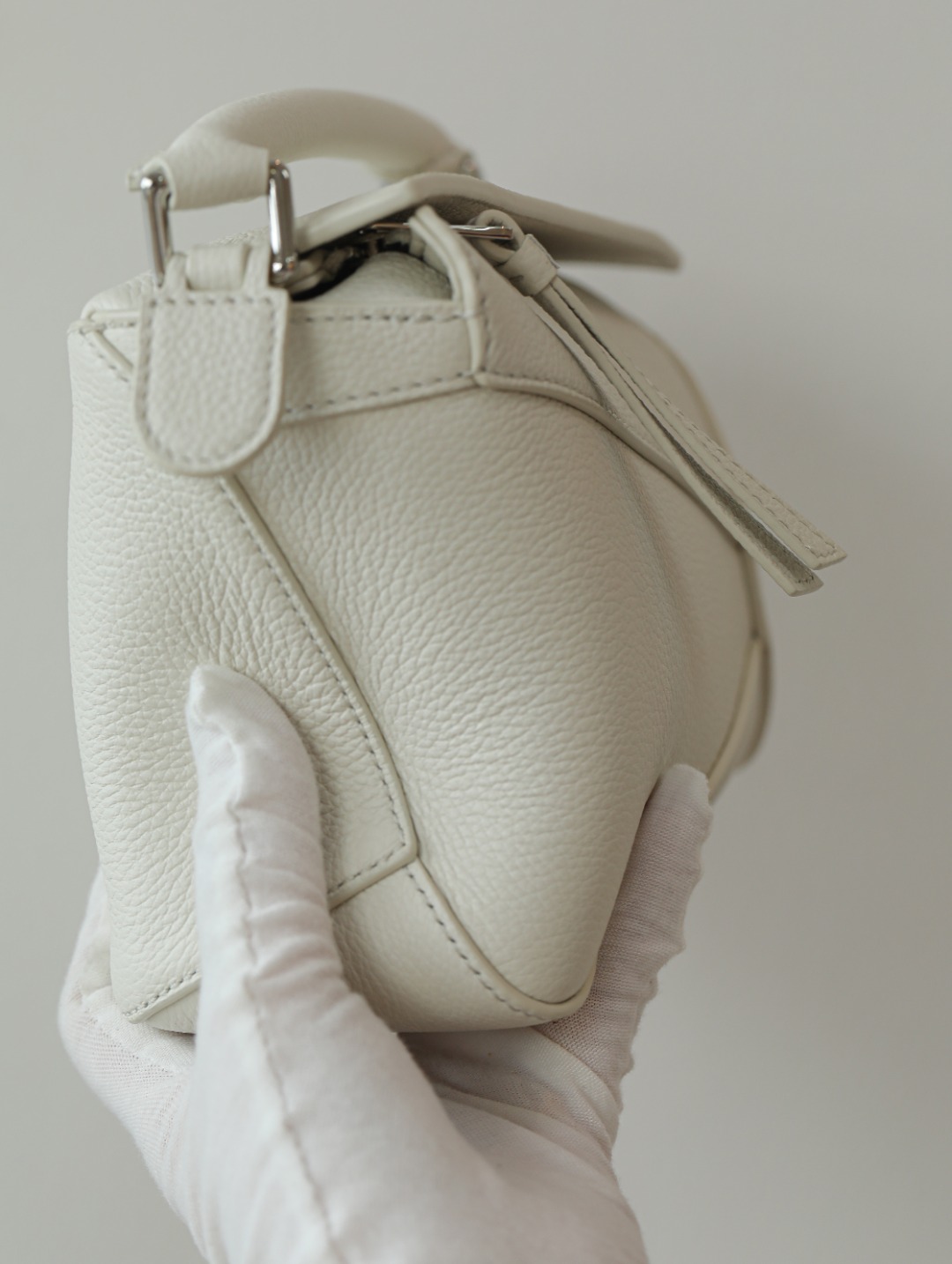 LOEWE Mini Puzzle bag in soft grained calfskin Soft White