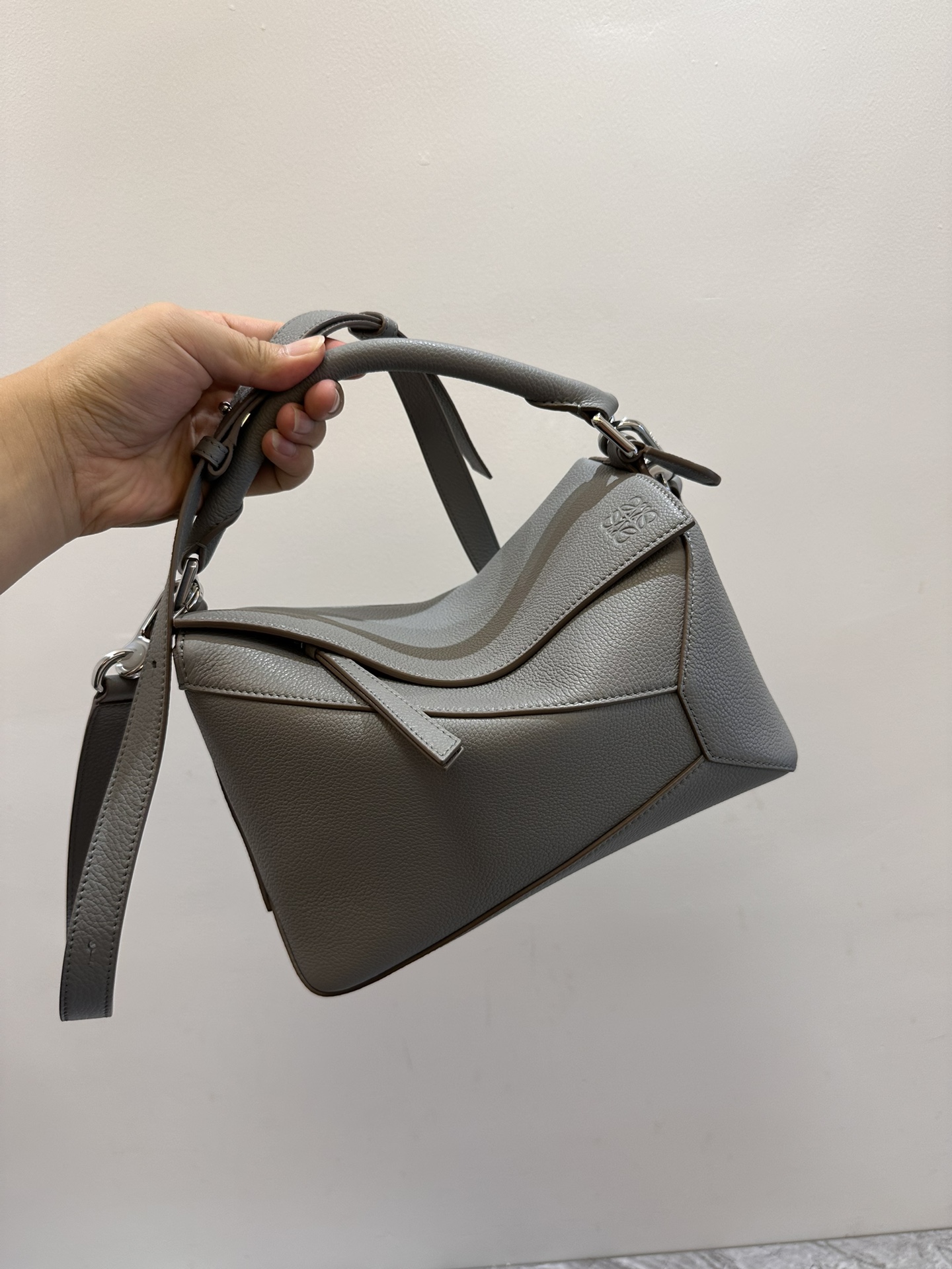 LOEWE Small Puzzle bag in soft grained calfskin Pearl Grey