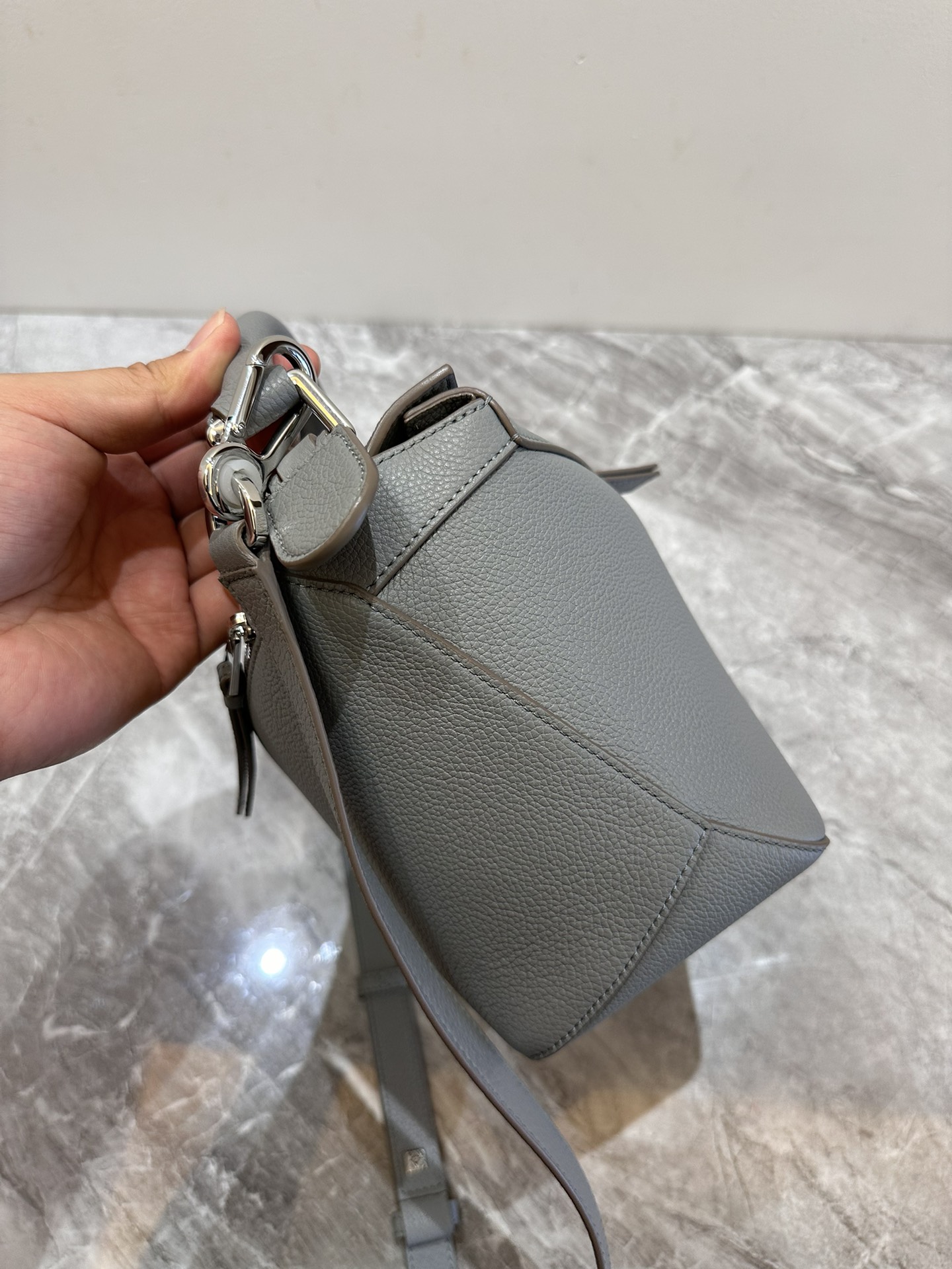 LOEWE Small Puzzle bag in soft grained calfskin Pearl Grey