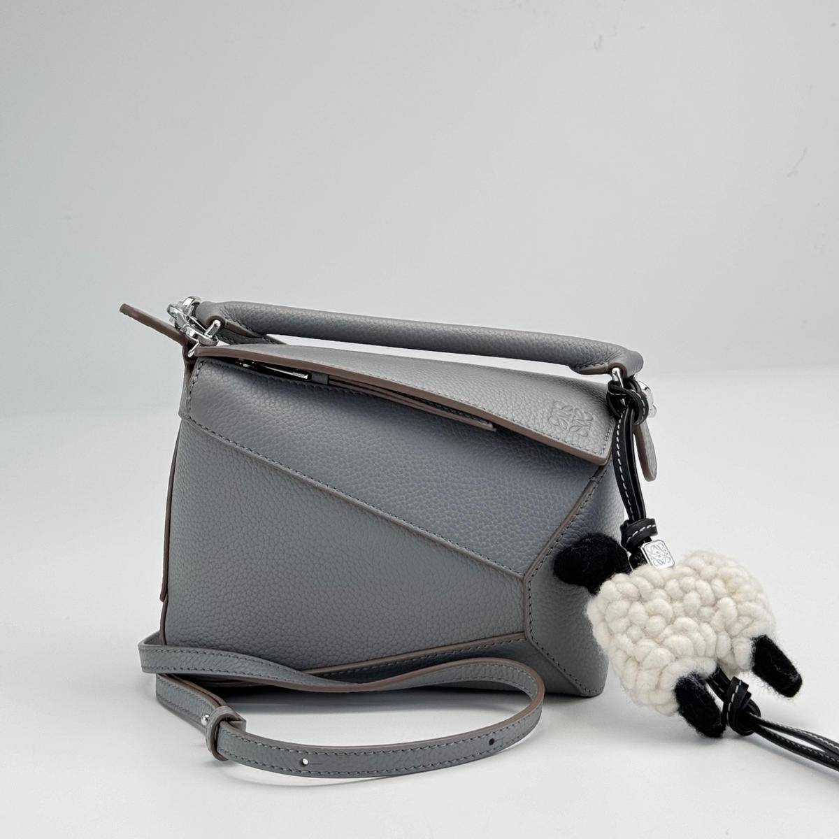 LOEWE Mini Puzzle bag in soft grained calfskin Pearl Grey