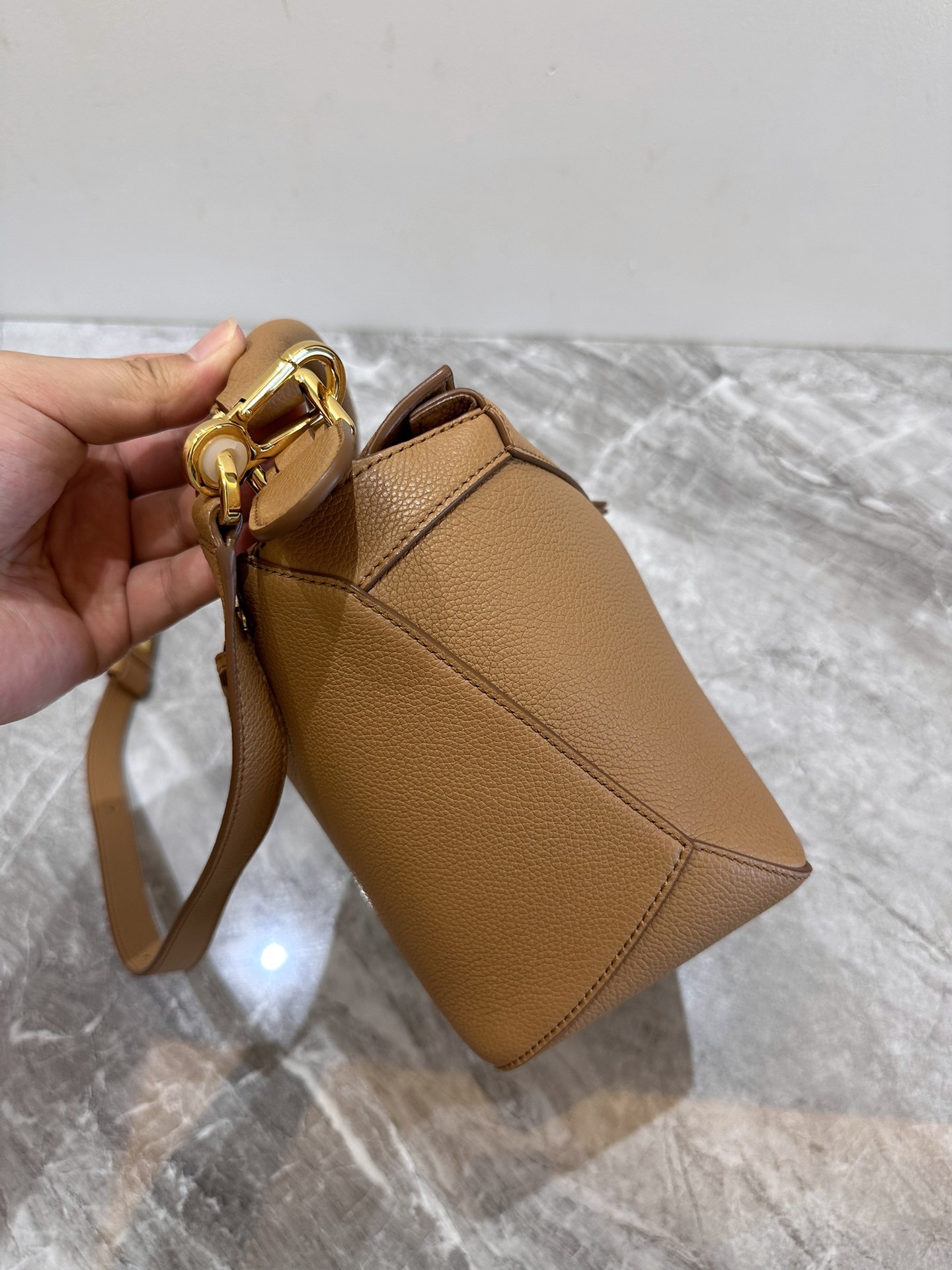 LOEWE Mini Puzzle bag in soft grained calfskin Toffee