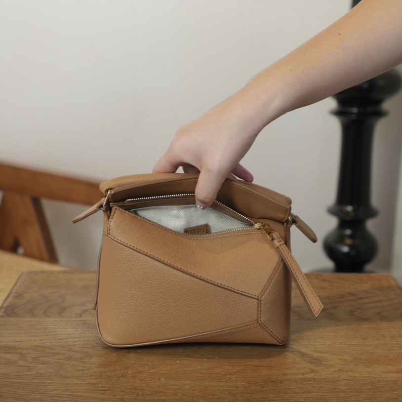 LOEWE Mini Puzzle bag in soft grained calfskin Toffee