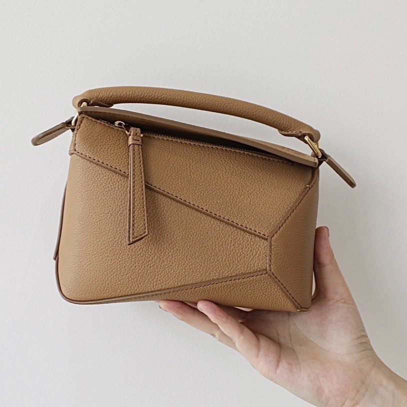 LOEWE Mini Puzzle bag in soft grained calfskin Toffee