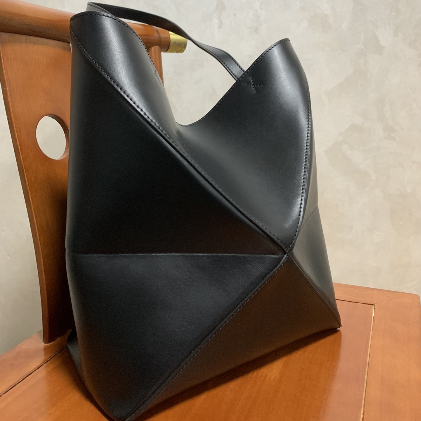 LOEWE Medium Puzzle Fold tote in shiny calfskin Black