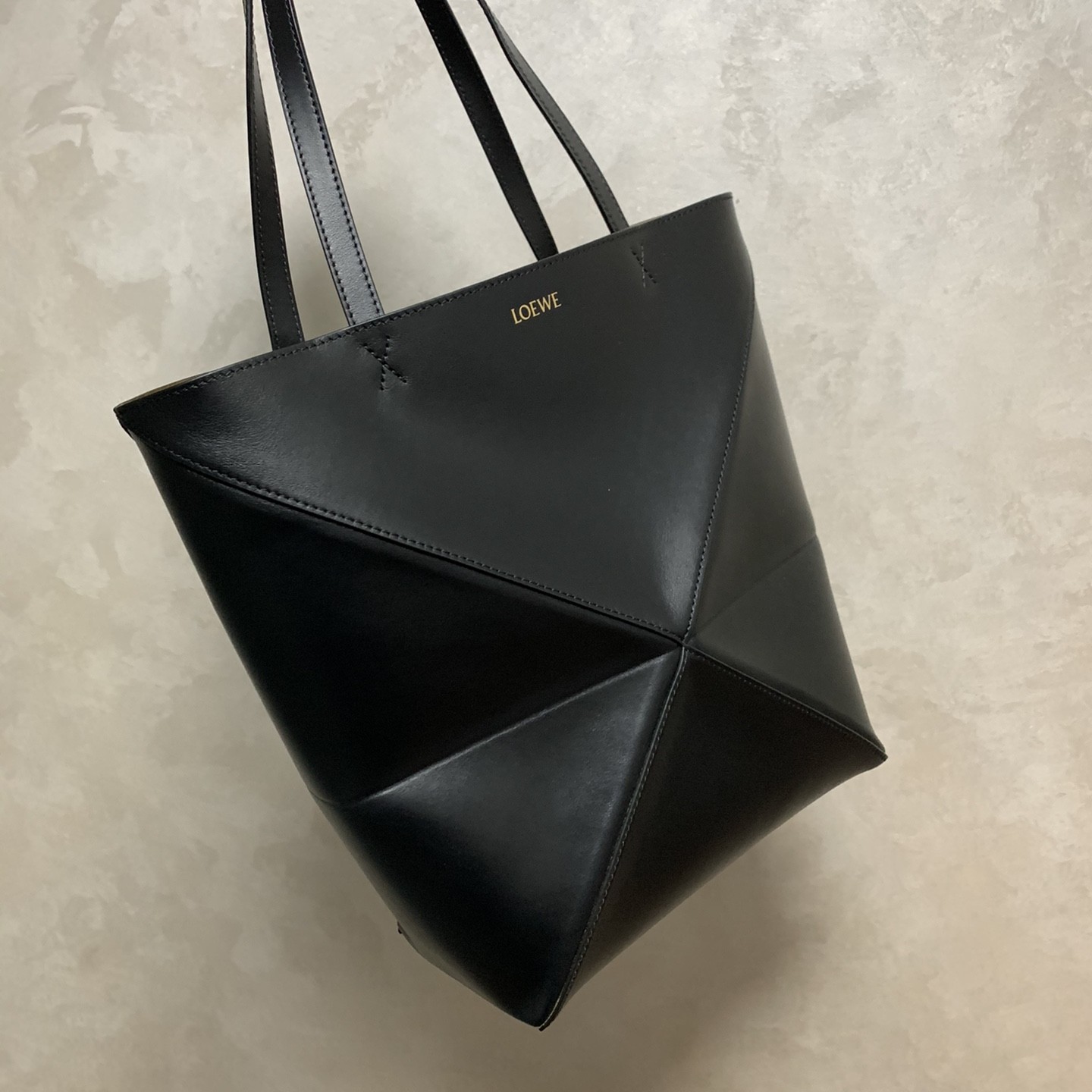 LOEWE Medium Puzzle Fold tote in shiny calfskin Black