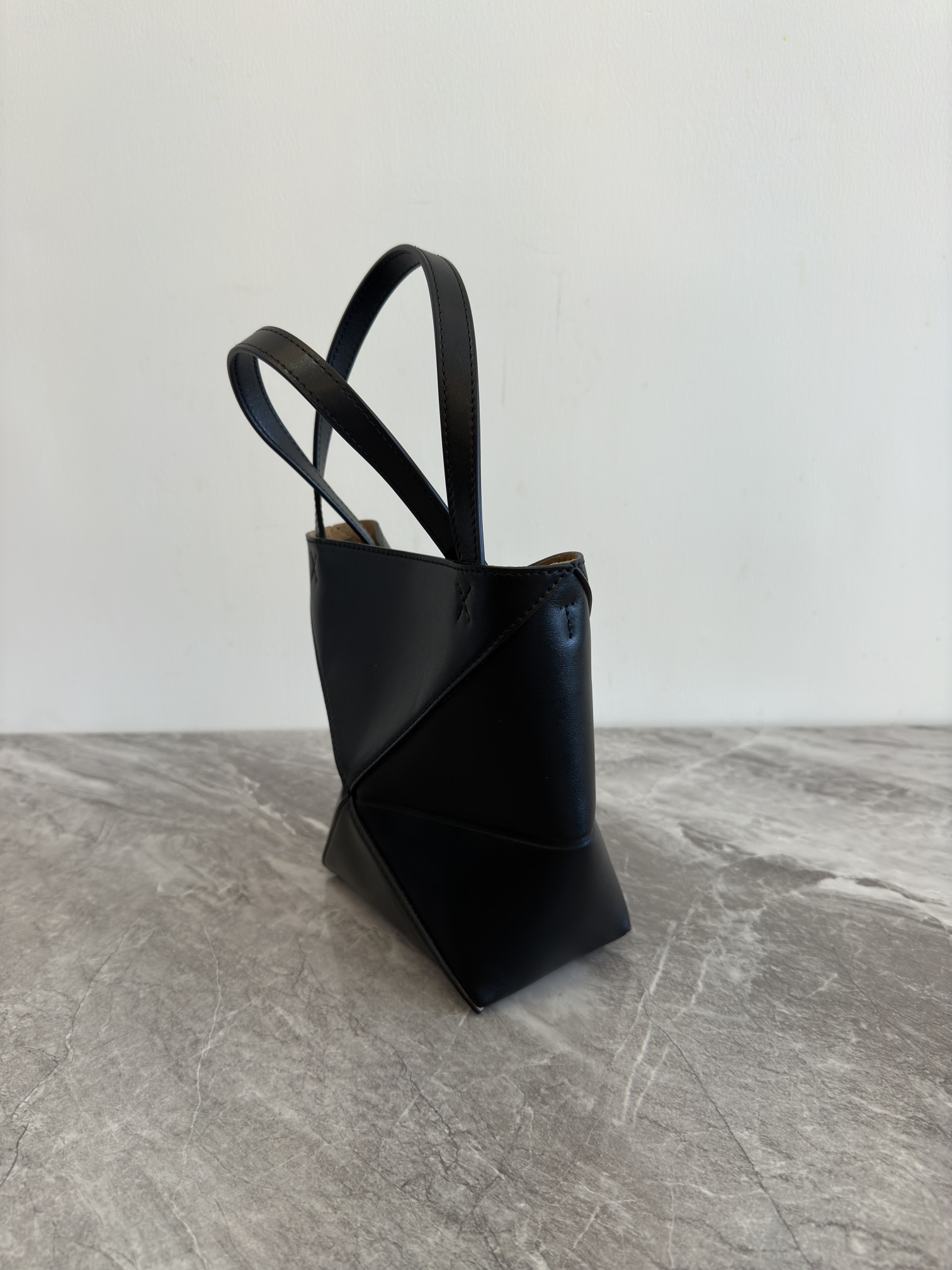 LOEWE Mini Puzzle Fold tote in shiny calfskin Black