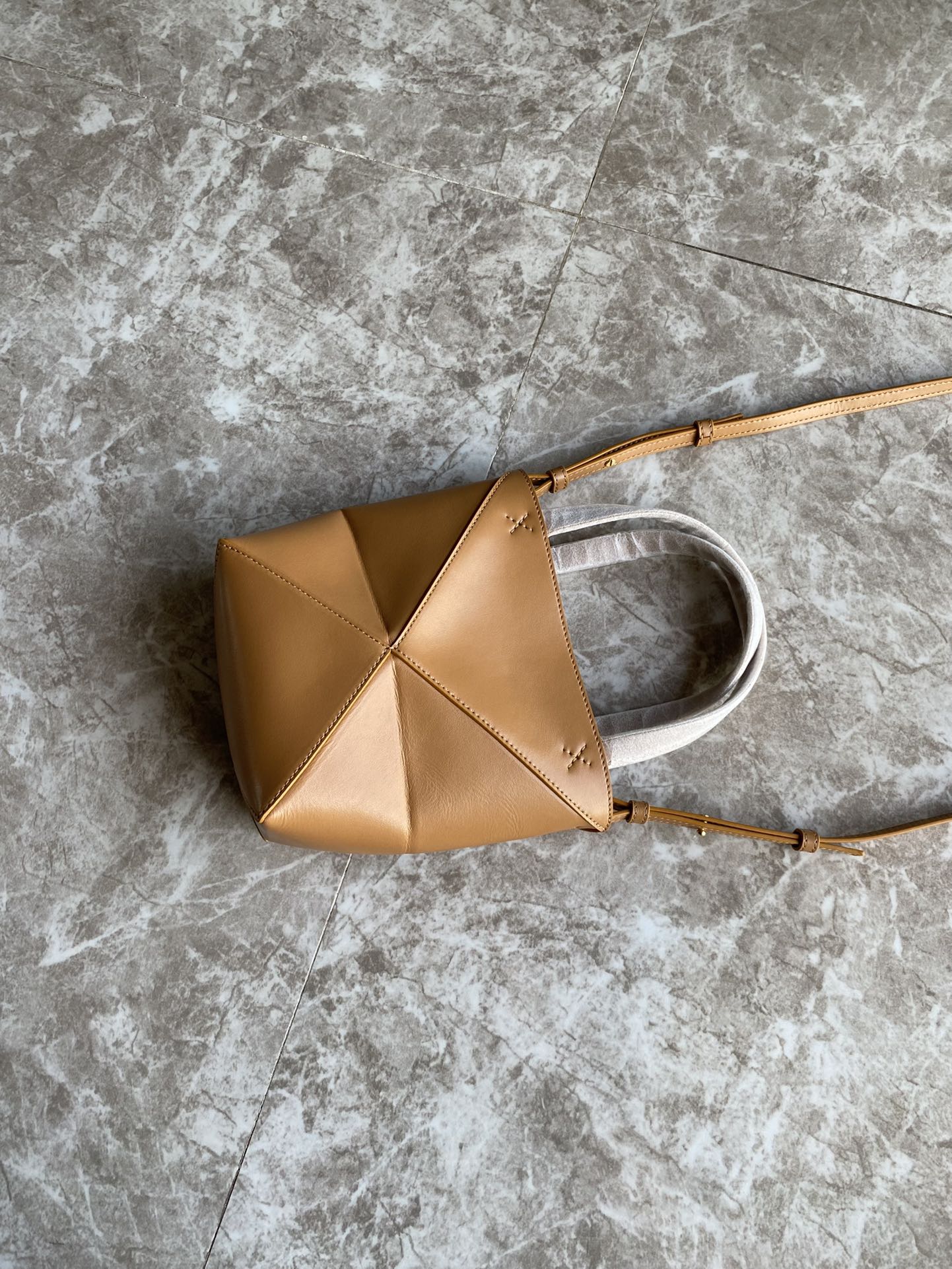 LOEWE Mini Puzzle Fold tote in shiny calfskin Warm Desert