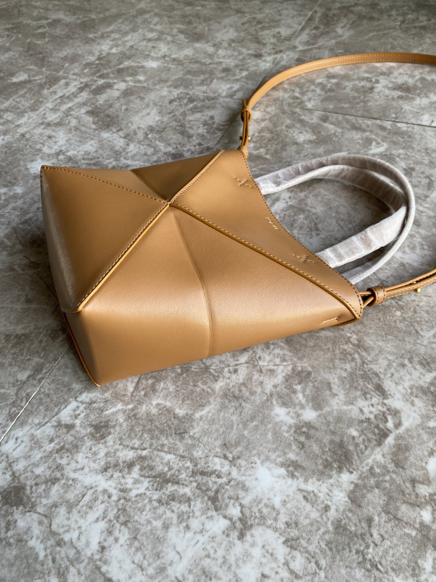 LOEWE Mini Puzzle Fold tote in shiny calfskin Warm Desert