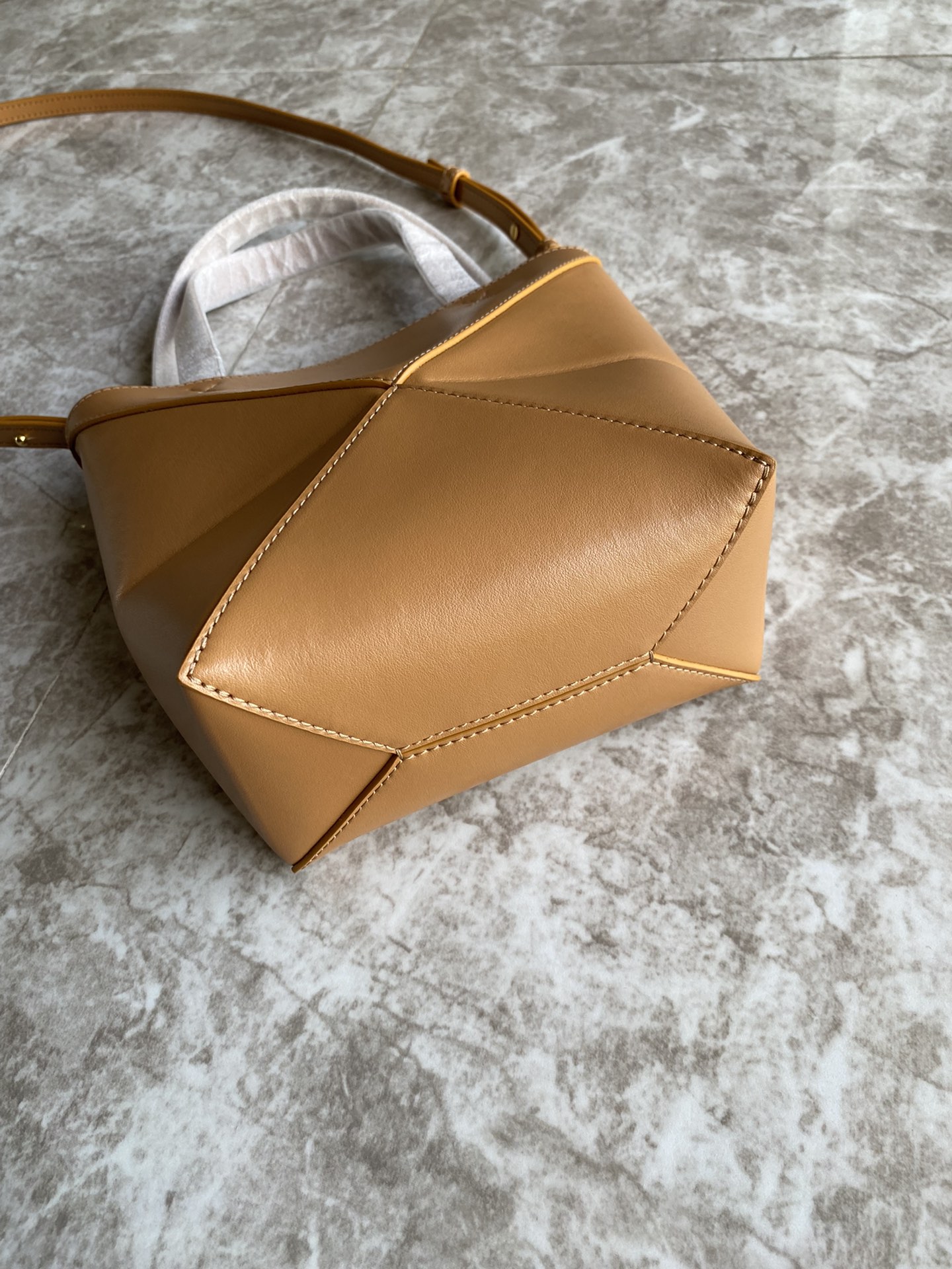 LOEWE Mini Puzzle Fold tote in shiny calfskin Warm Desert