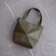 LOEWE Mini/Medium Puzzle Fold tote in shiny calfskin Dark Khaki Green