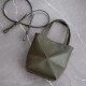 LOEWE Mini/Medium Puzzle Fold tote in shiny calfskin Dark Khaki Green