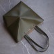 LOEWE Mini/Medium Puzzle Fold tote in shiny calfskin Dark Khaki Green