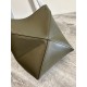 LOEWE Mini/Medium Puzzle Fold tote in shiny calfskin Dark Khaki Green