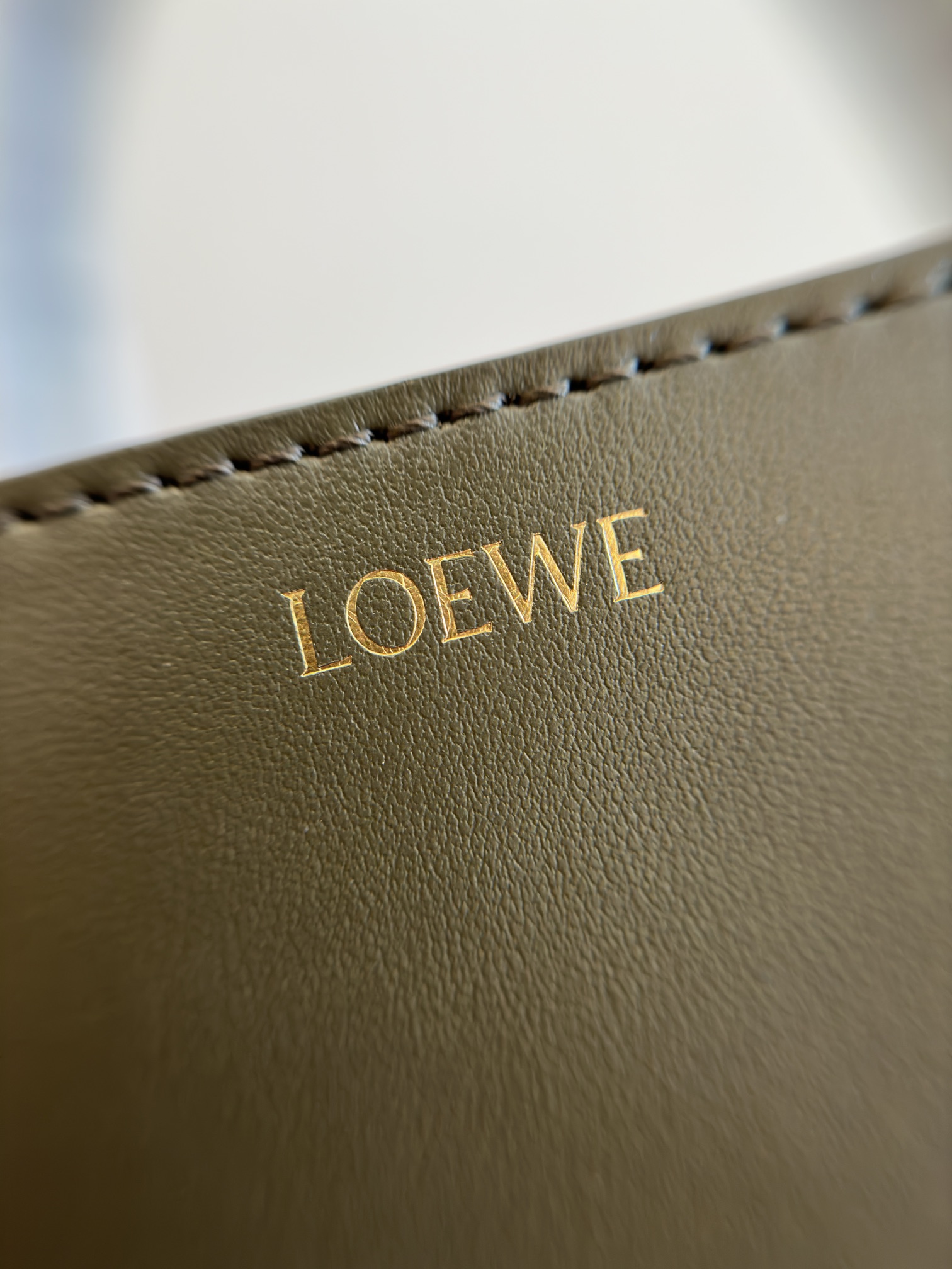 LOEWE Mini/Medium Puzzle Fold tote in shiny calfskin Dark Khaki Green