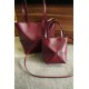 LOEWE Mini/Medium Puzzle Fold tote in shiny calfskin Dark Burgundy