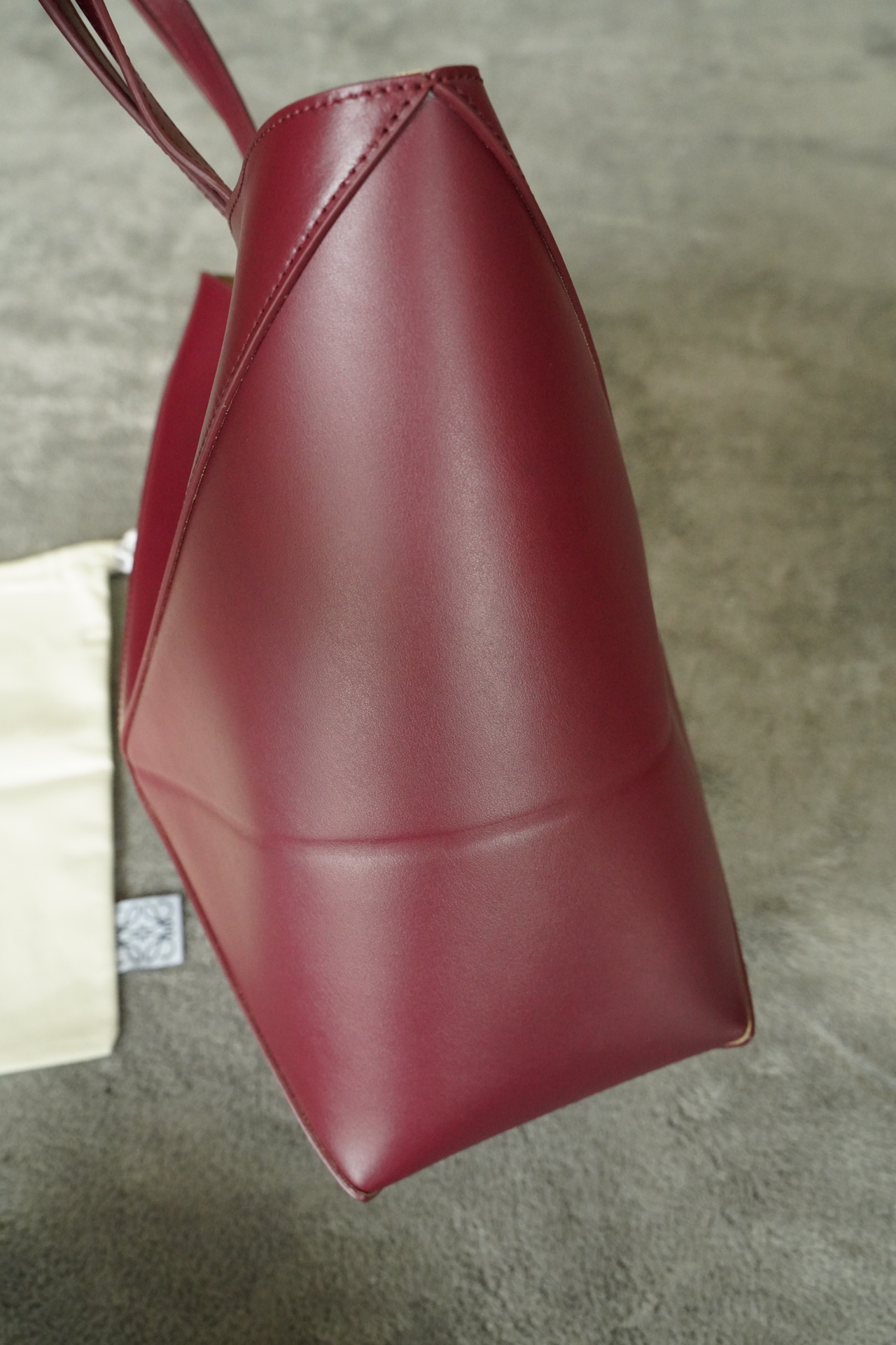 LOEWE Mini/Medium Puzzle Fold tote in shiny calfskin Dark Burgundy