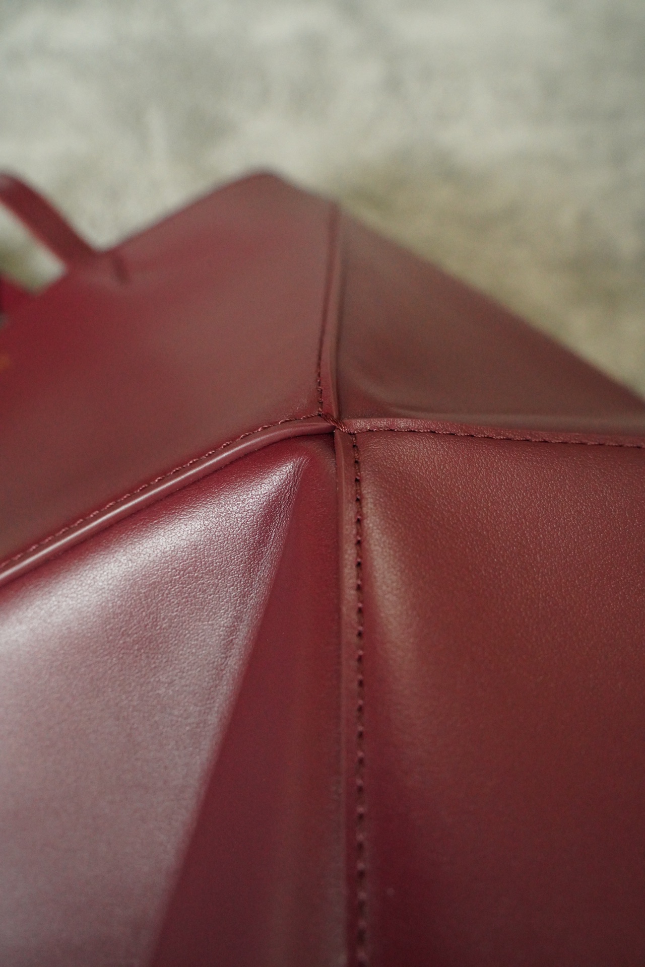 LOEWE Mini/Medium Puzzle Fold tote in shiny calfskin Dark Burgundy