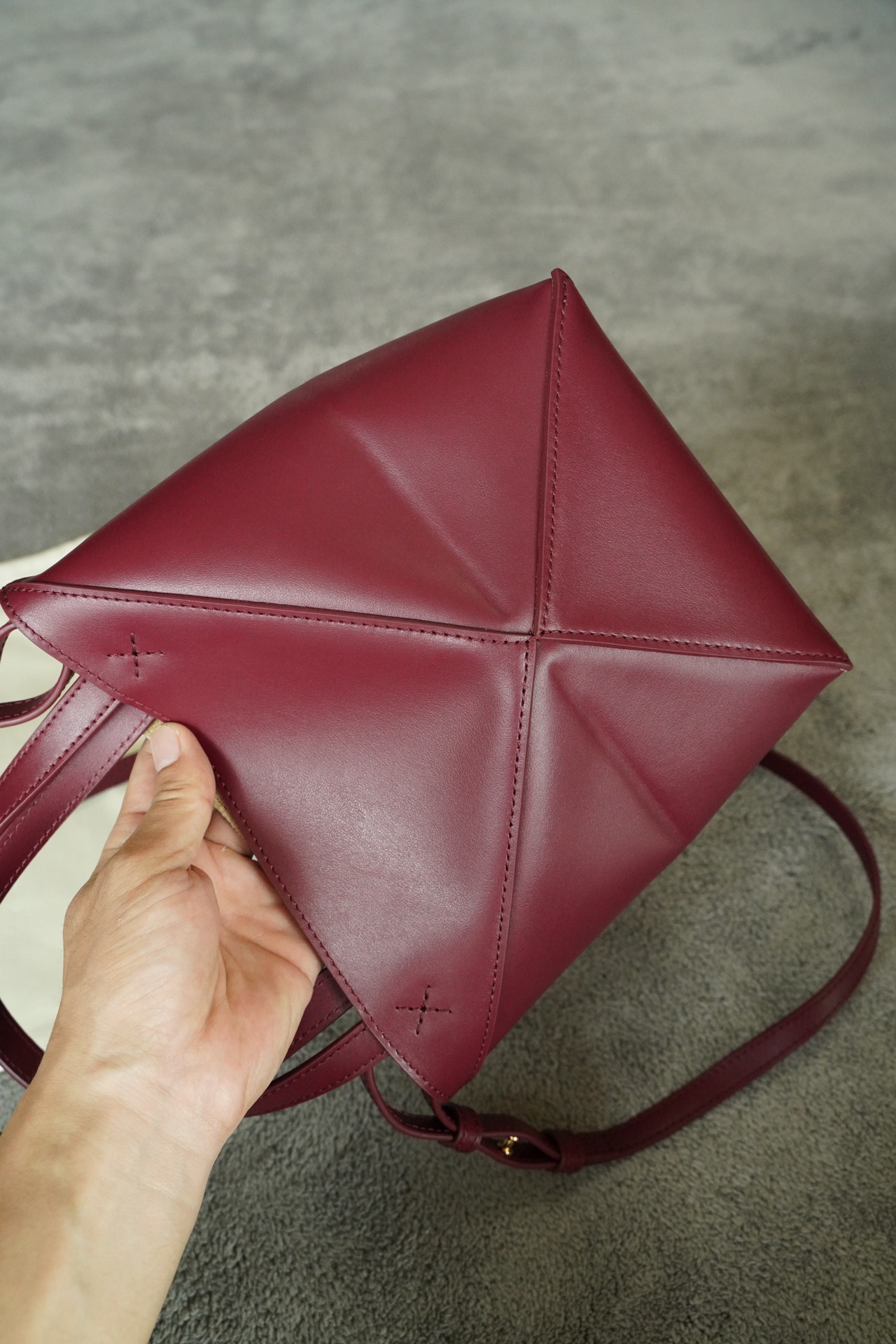 LOEWE Mini/Medium Puzzle Fold tote in shiny calfskin Dark Burgundy