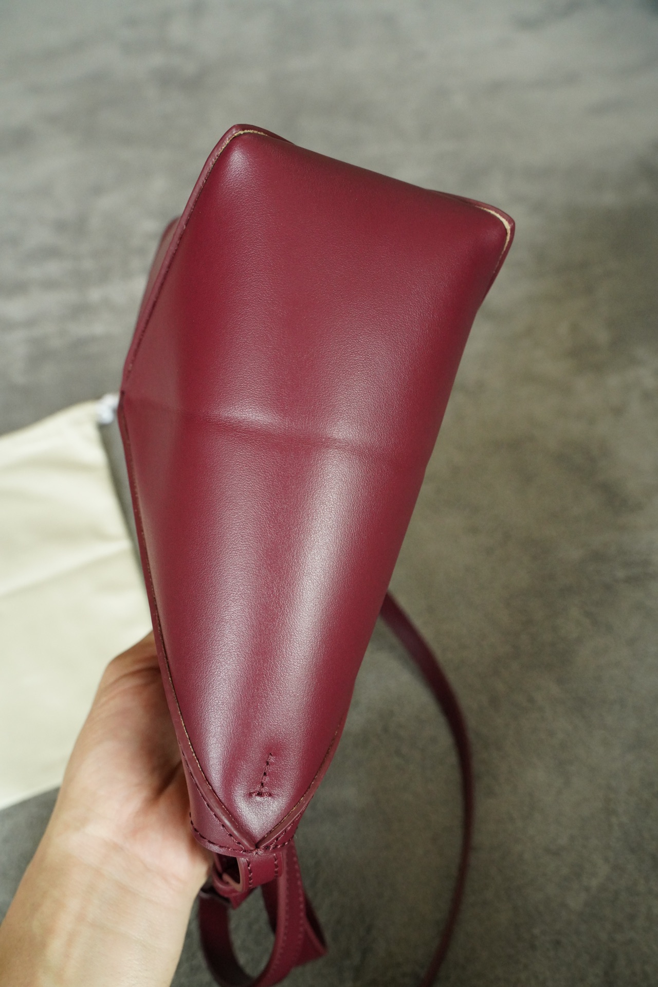 LOEWE Mini/Medium Puzzle Fold tote in shiny calfskin Dark Burgundy