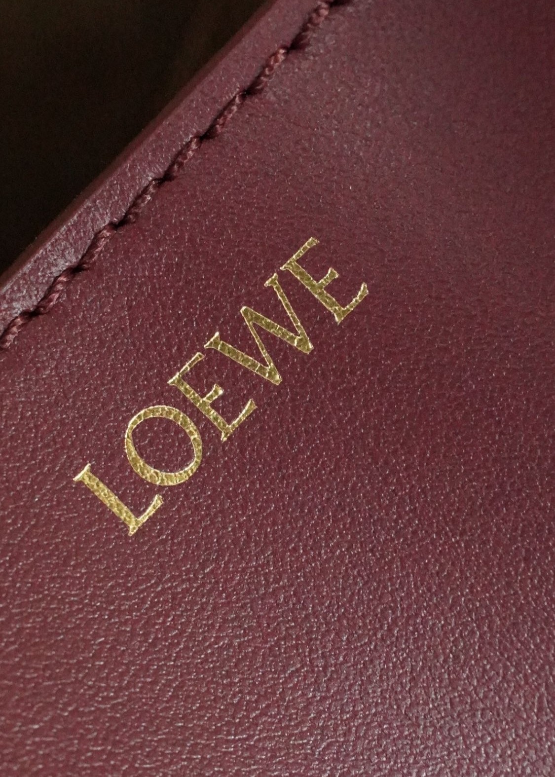 LOEWE Mini/Medium Puzzle Fold tote in shiny calfskin Dark Burgundy