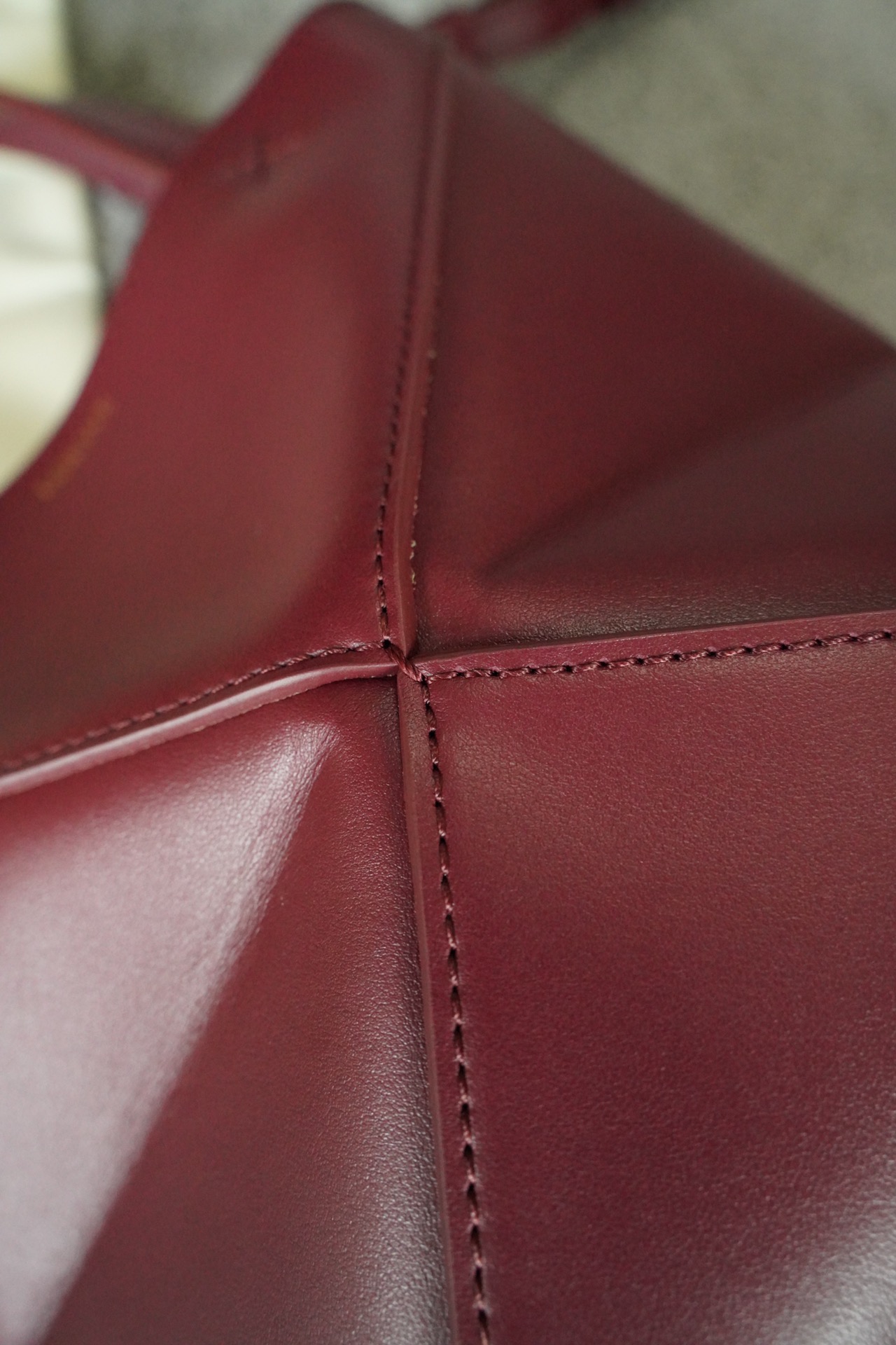 LOEWE Mini/Medium Puzzle Fold tote in shiny calfskin Dark Burgundy