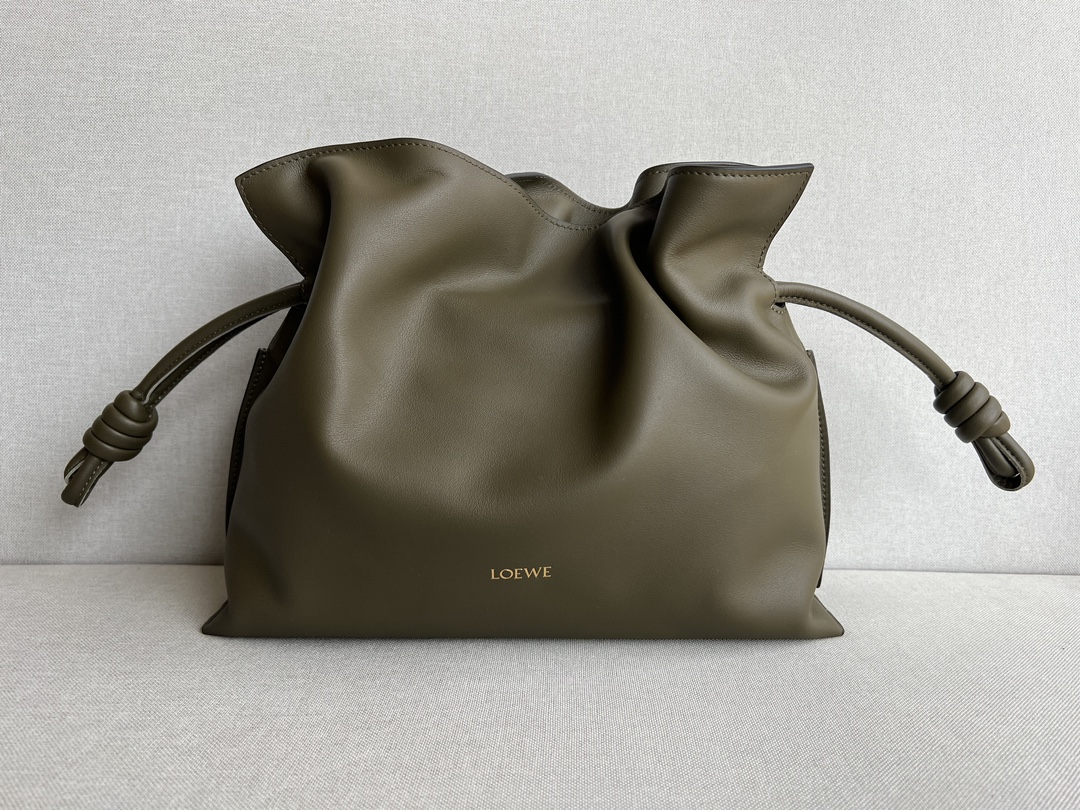 LOEWE Medium Flamenco clutch in nappa calfskin Dark Khaki Green