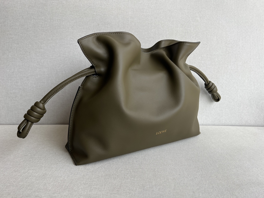 LOEWE Medium Flamenco clutch in nappa calfskin Dark Khaki Green