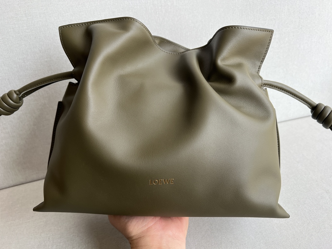 LOEWE Medium Flamenco clutch in nappa calfskin Dark Khaki Green