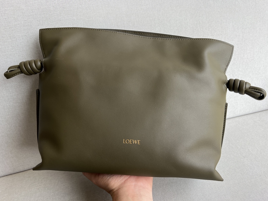 LOEWE Medium Flamenco clutch in nappa calfskin Dark Khaki Green