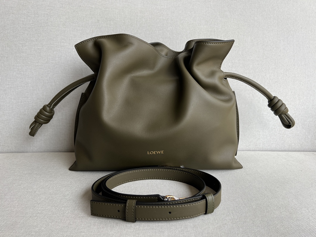 LOEWE Medium Flamenco clutch in nappa calfskin Dark Khaki Green