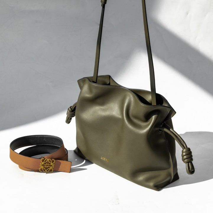 LOEWE Mini Flamenco clutch in nappa calfskin Dark Khaki Green