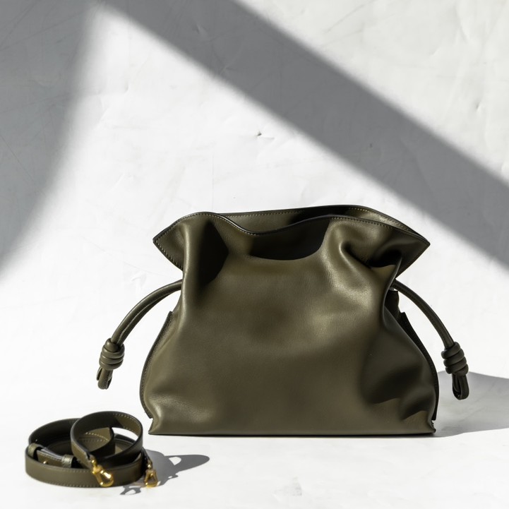 LOEWE Mini Flamenco clutch in nappa calfskin Dark Khaki Green