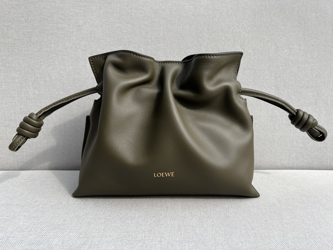 LOEWE Mini Flamenco clutch in nappa calfskin Dark Khaki Green