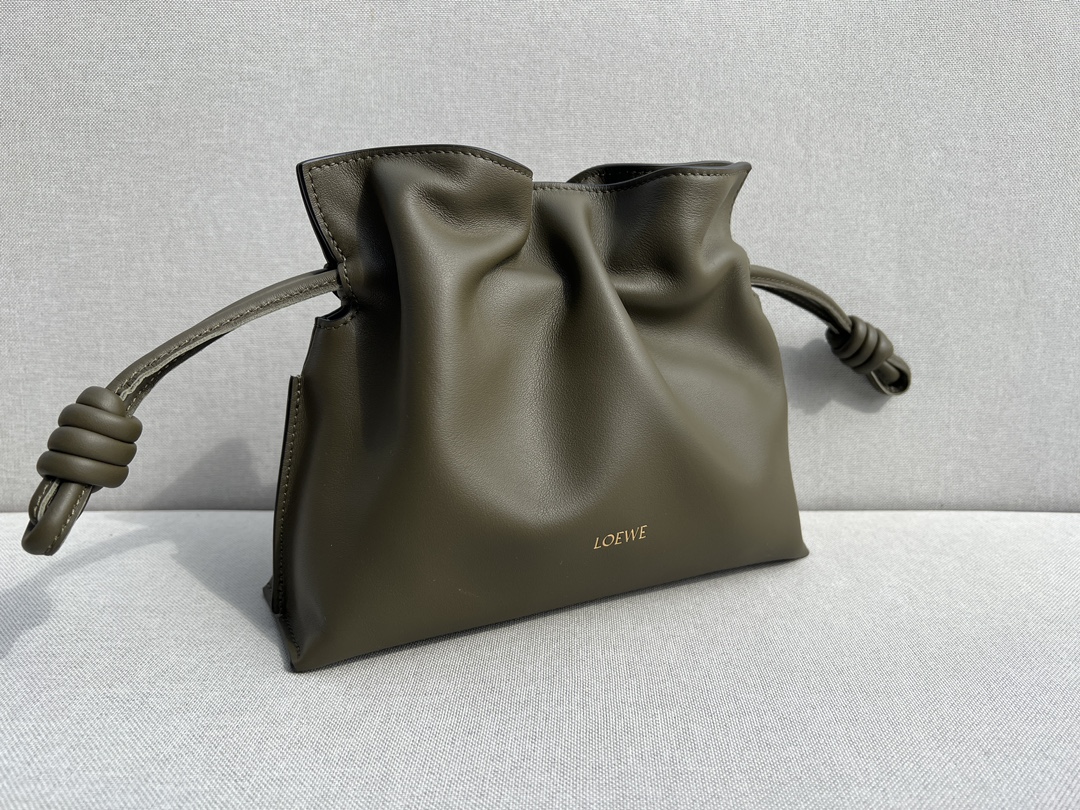 LOEWE Mini Flamenco clutch in nappa calfskin Dark Khaki Green