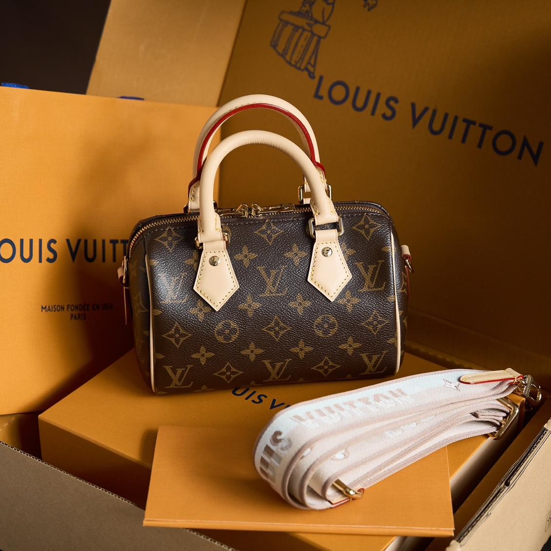 LOUIS VUITTON M46222 Speedy Bandoulière 20 Beige Strap