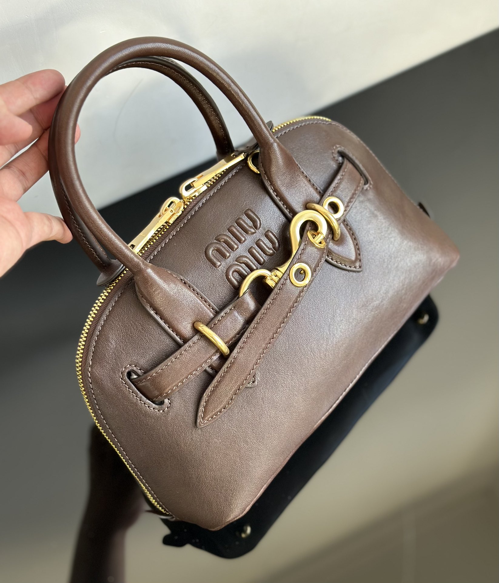 MIU MIU Small Aventure nappa leather top-handle bag Briarwood