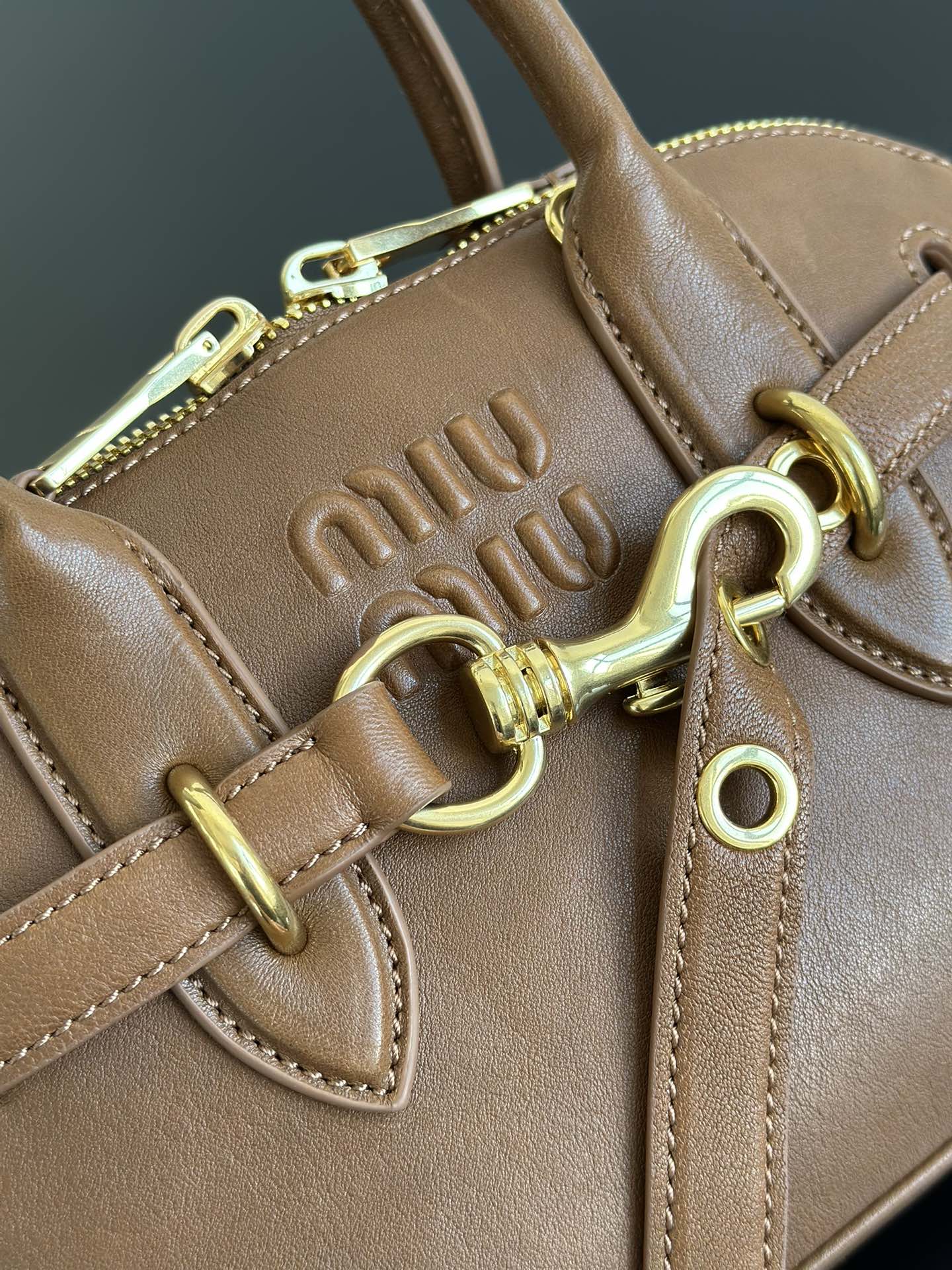 MIU MIU Small Aventure nappa leather top-handle bag Oak