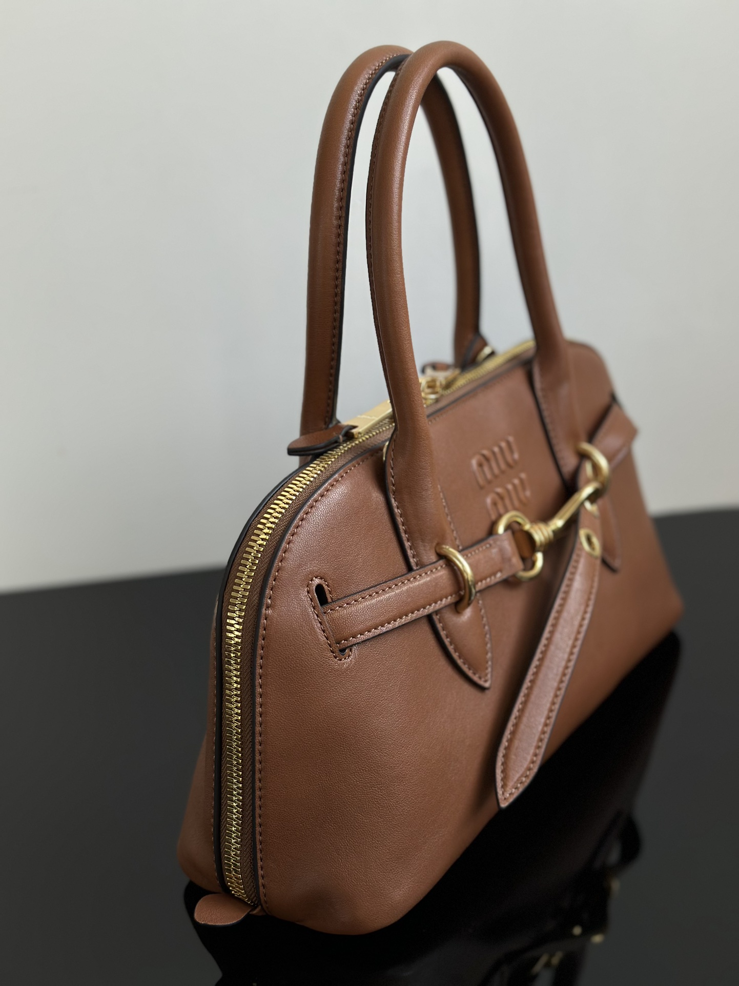 MIU MIU Medium Aventure nappa leather top-handle bag Oak