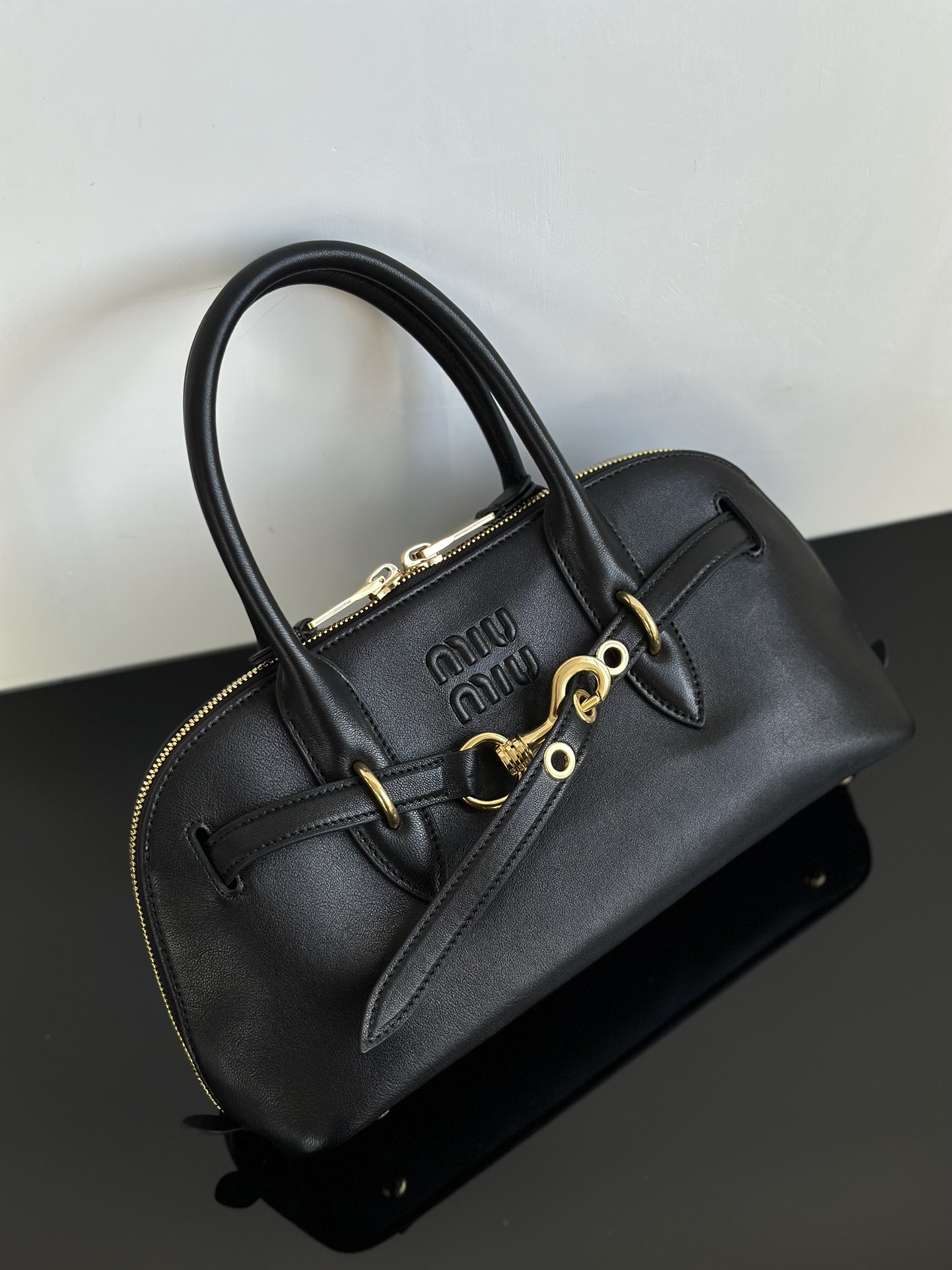 MIU MIU Medium Aventure nappa leather top-handle bag Black