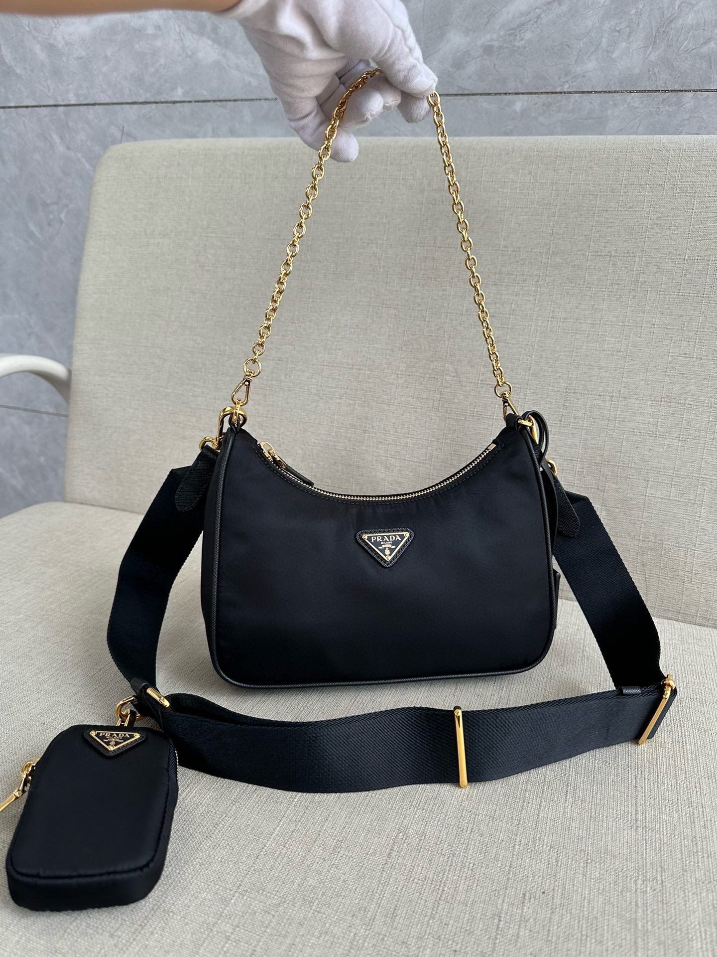 PRADA Re-Edition 2005 Re-Nylon bag Black/Gold Hardware