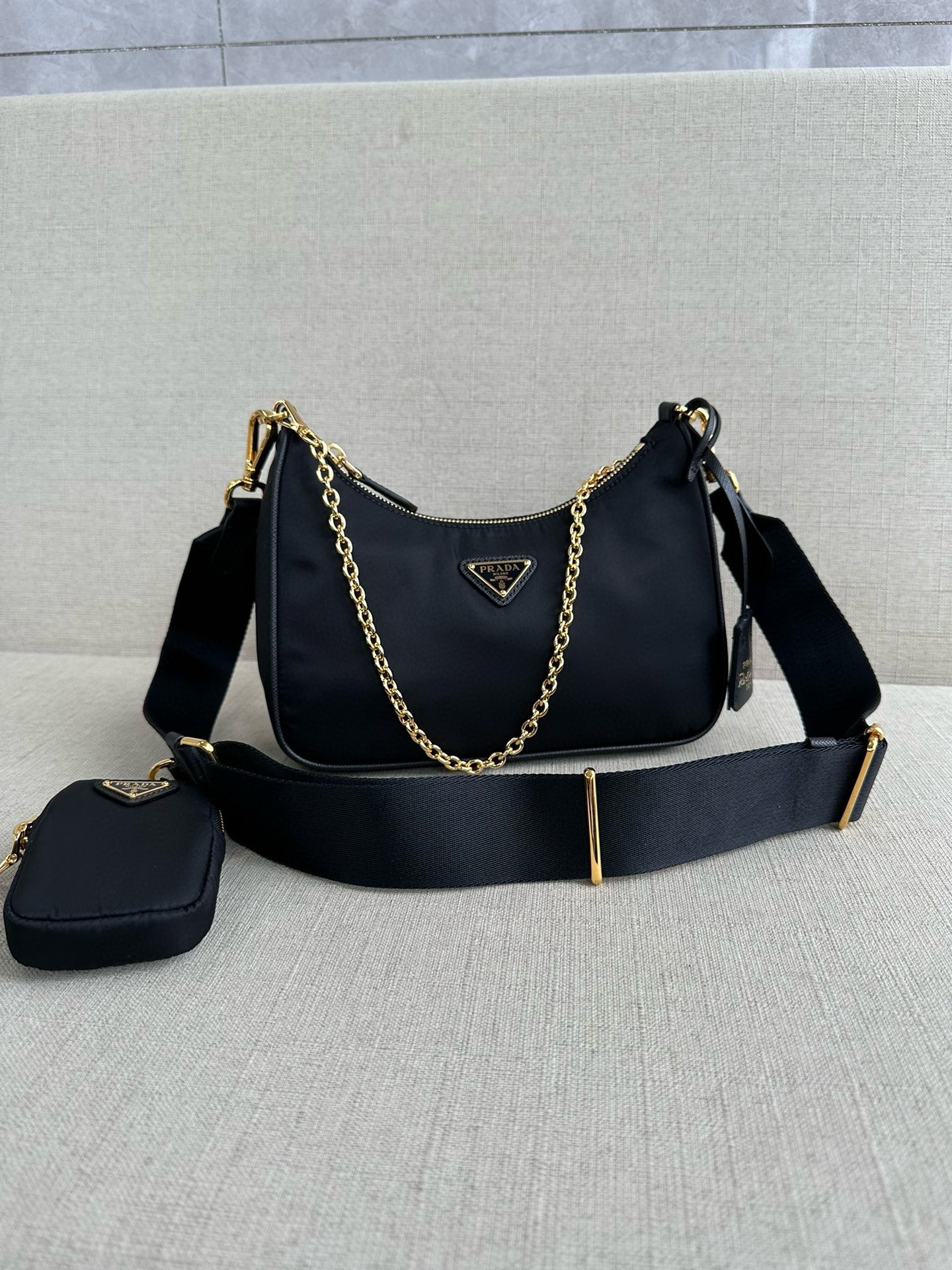 PRADA Re-Edition 2005 Re-Nylon bag Black/Gold Hardware