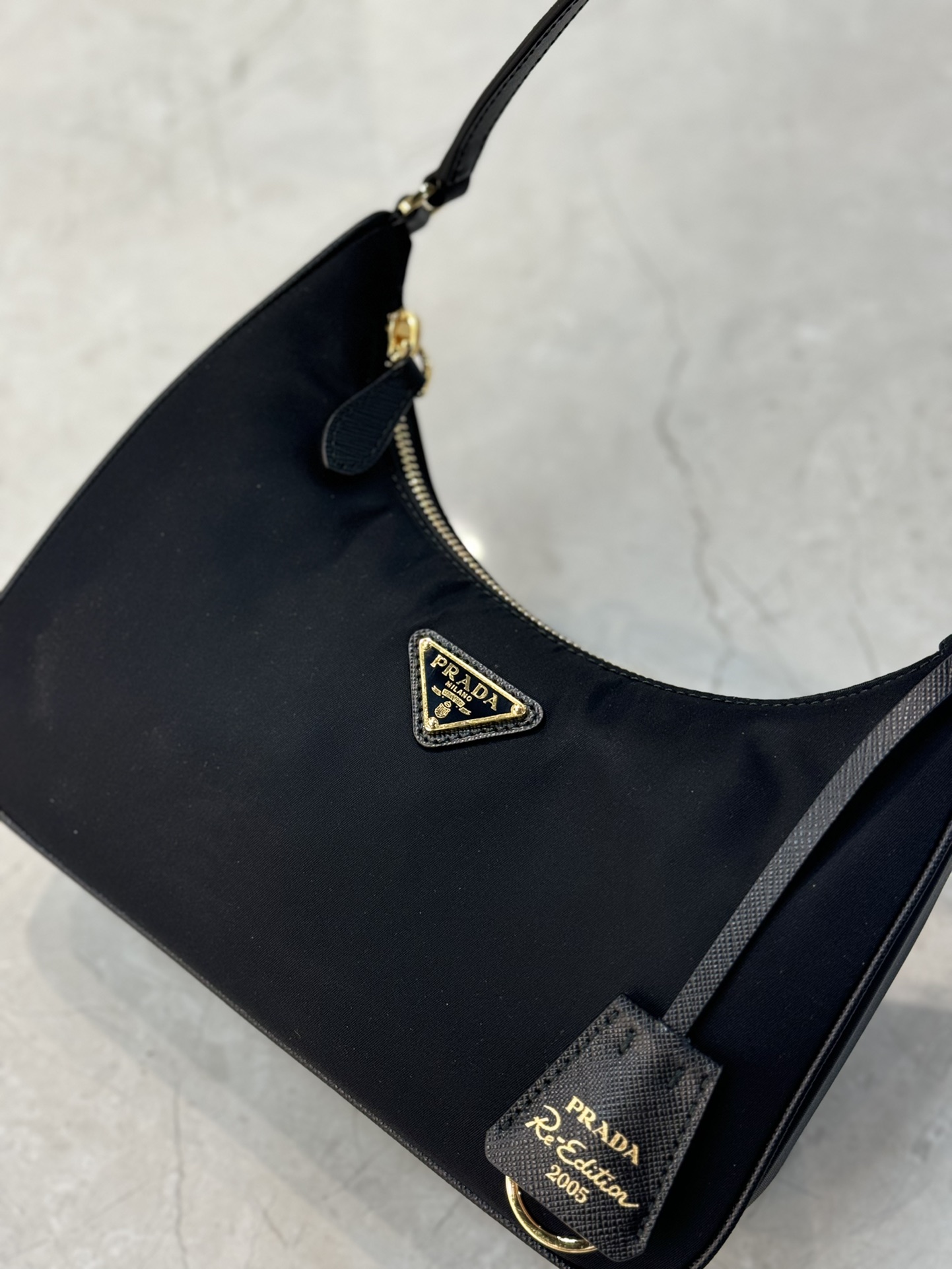 PRADA Re-Edition 2005 Re-Nylon and Saffiano mini bag Black/Gold Hardware