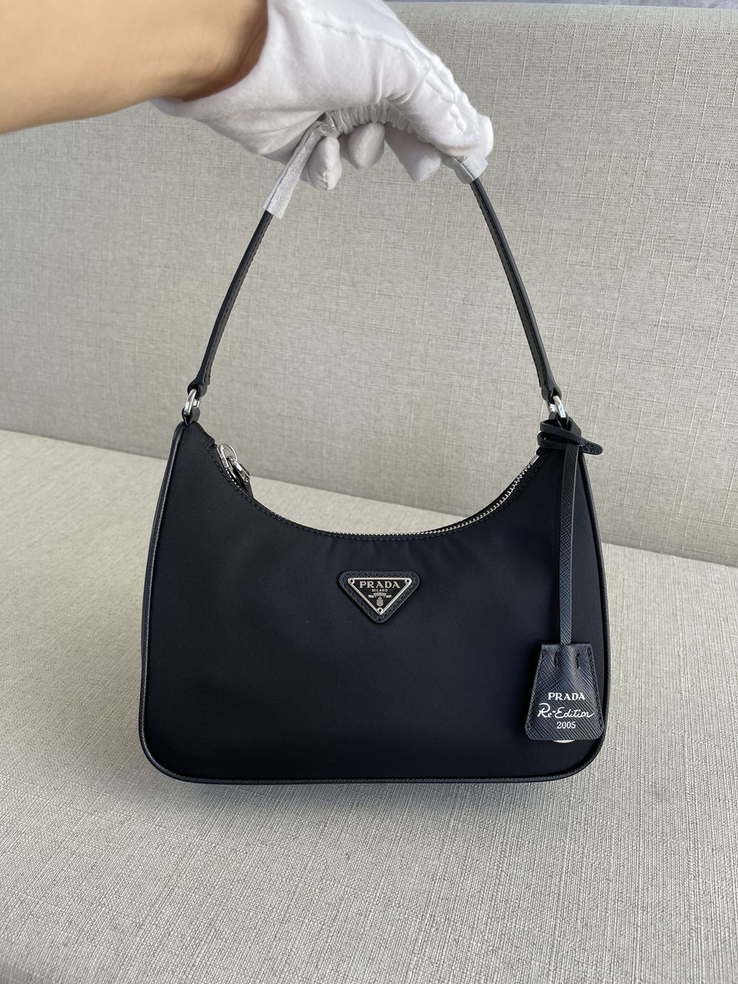 PRADA Re-Edition 2005 Re-Nylon and Saffiano mini bag Black/Silver Hardware